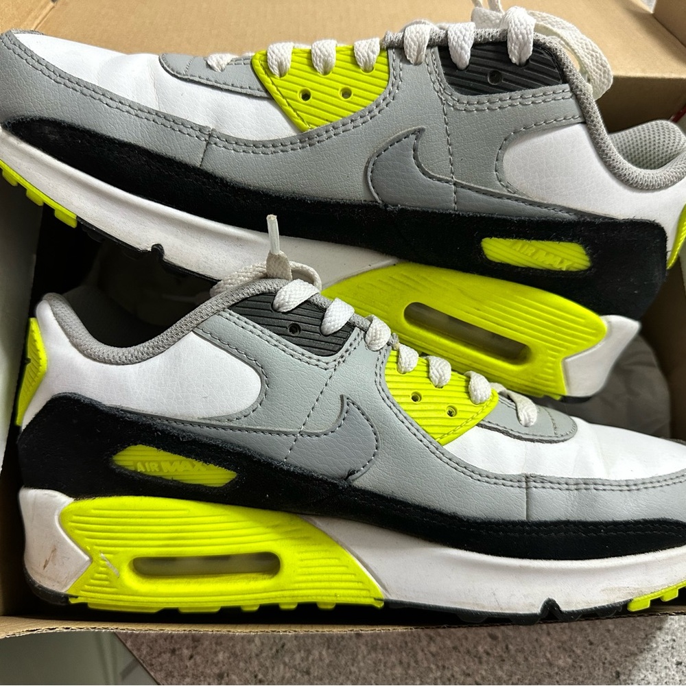 Nike Air Max Sneakers White Gray Black Neon Yellow - Picture 3 of 6